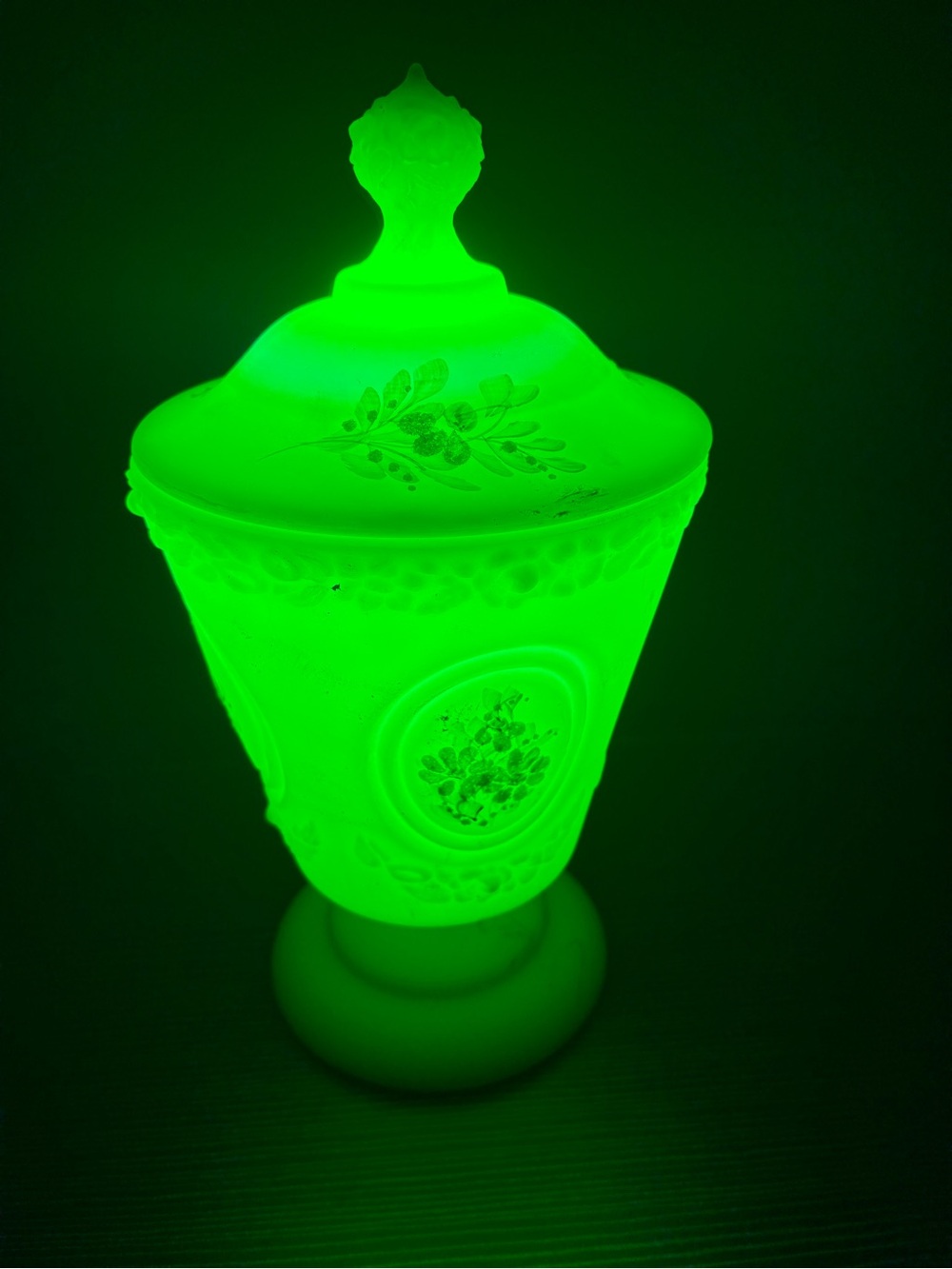 Vintage Fenton Custard Satin Uranium Glass  Ginger Jar Signed D. Fredrick